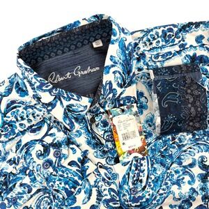 Robert Graham Mens XL Classic Fit Abbott Style Shirt Blue White Paisley Print